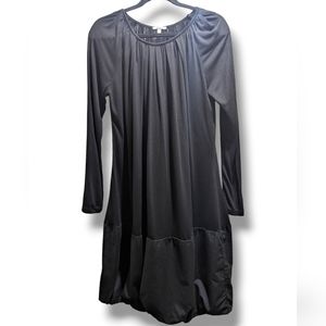 Clu Black Long Sleeve Stretchy Rayon-Cotton Midi Dress Full Bubble Hem Skirt- L